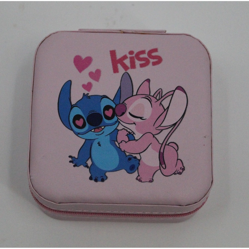 Disney Lilo & Stitch Angel Kiss Pink Travel Jewelry Box Case Organizer Zippered